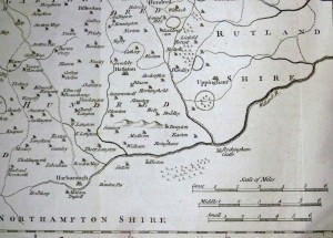 The map used by William Burton, with its three scales and showing the road from Market Harborough to Leicester