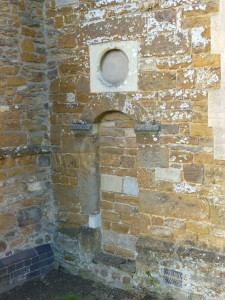 Blocked doorway to former school in Husbands Bosworth church